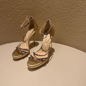 Jessica Simpson Gold Heels with Colorful Straps